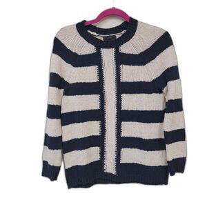 J. Crew Nautical Coastal Navy and Cream Striped Sweater